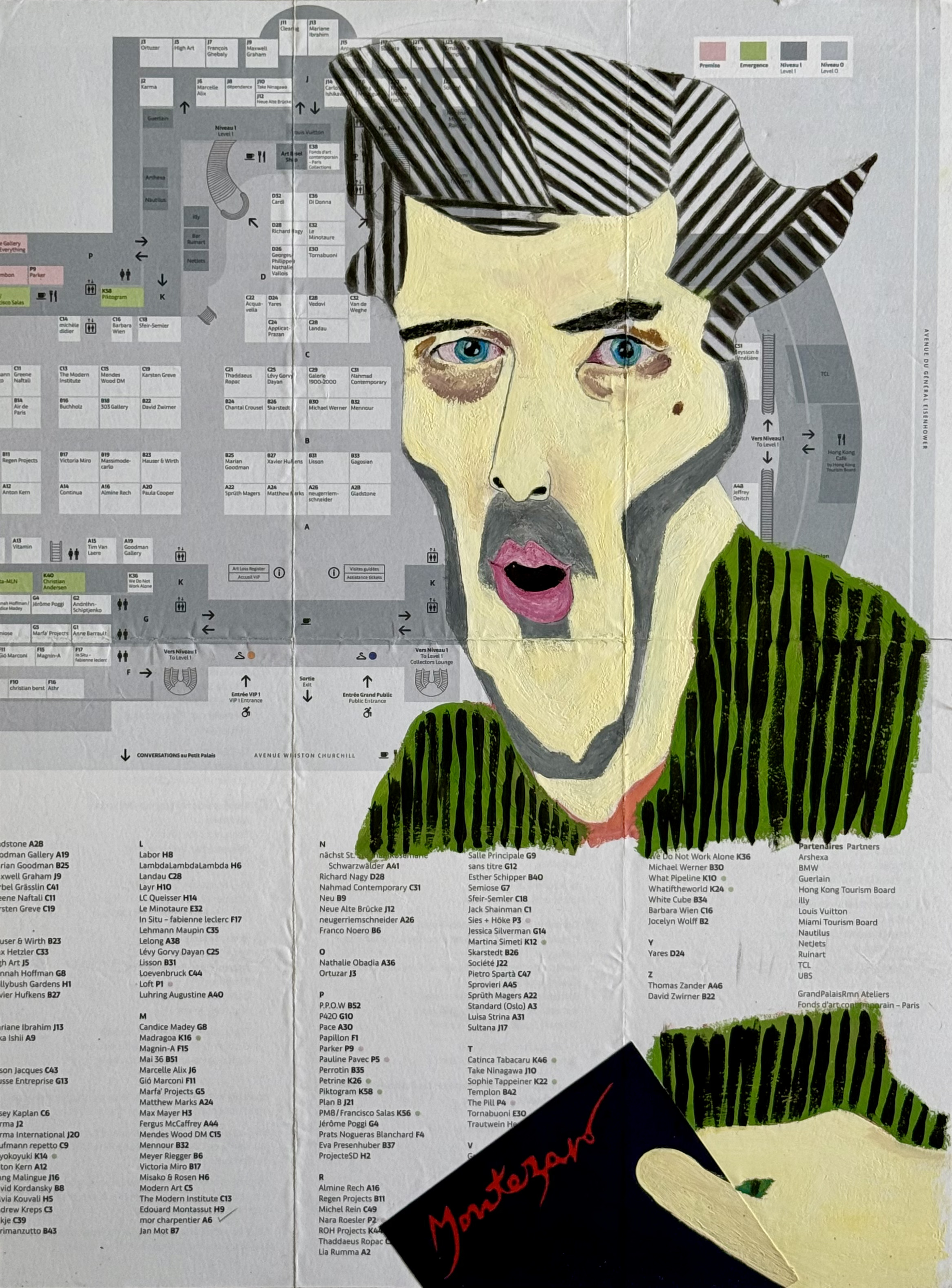 Art - Gouache and colored pencil on Art Basel Paris floor plan panel by Piero Montezaro, 2024